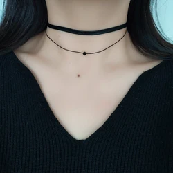 Vintage style Black PU leather double layered with beaded glass crystal pendant choker neck strap choker necklace for women