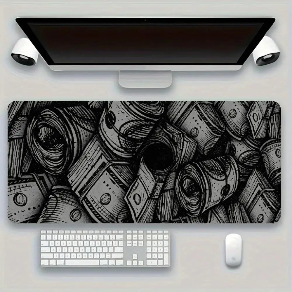 Black And White Rolled Cash Money Gaming Desk Mat Natural Rubber Anti‑Slip Large Size For Laptop Desktop Bedroom Office