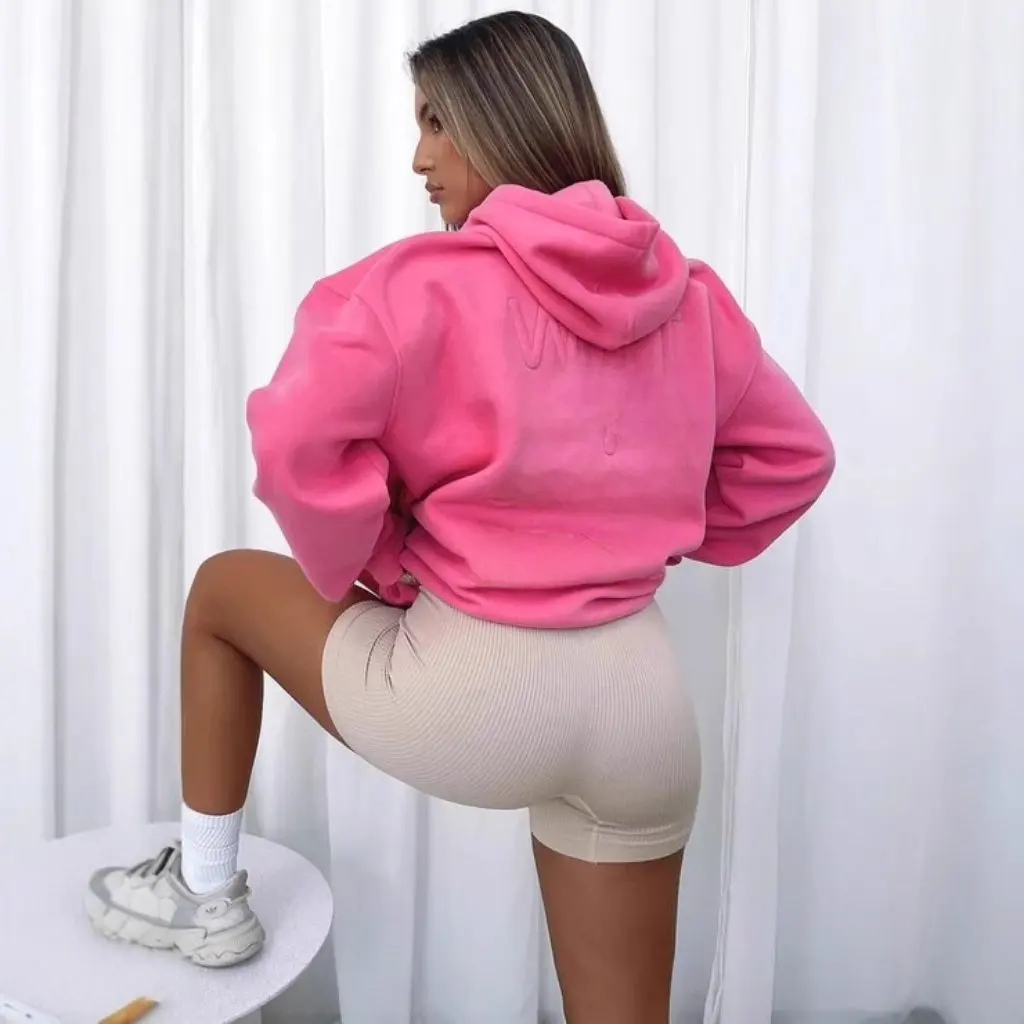 เสื้อฮู้ดพิมพ์ลายปักสำหรับผู้หญิงไวท์ฟ็อกซ์แฟชั่นสไตล์ยุโรปอเมริกันในสต็อกขนาดเดิม