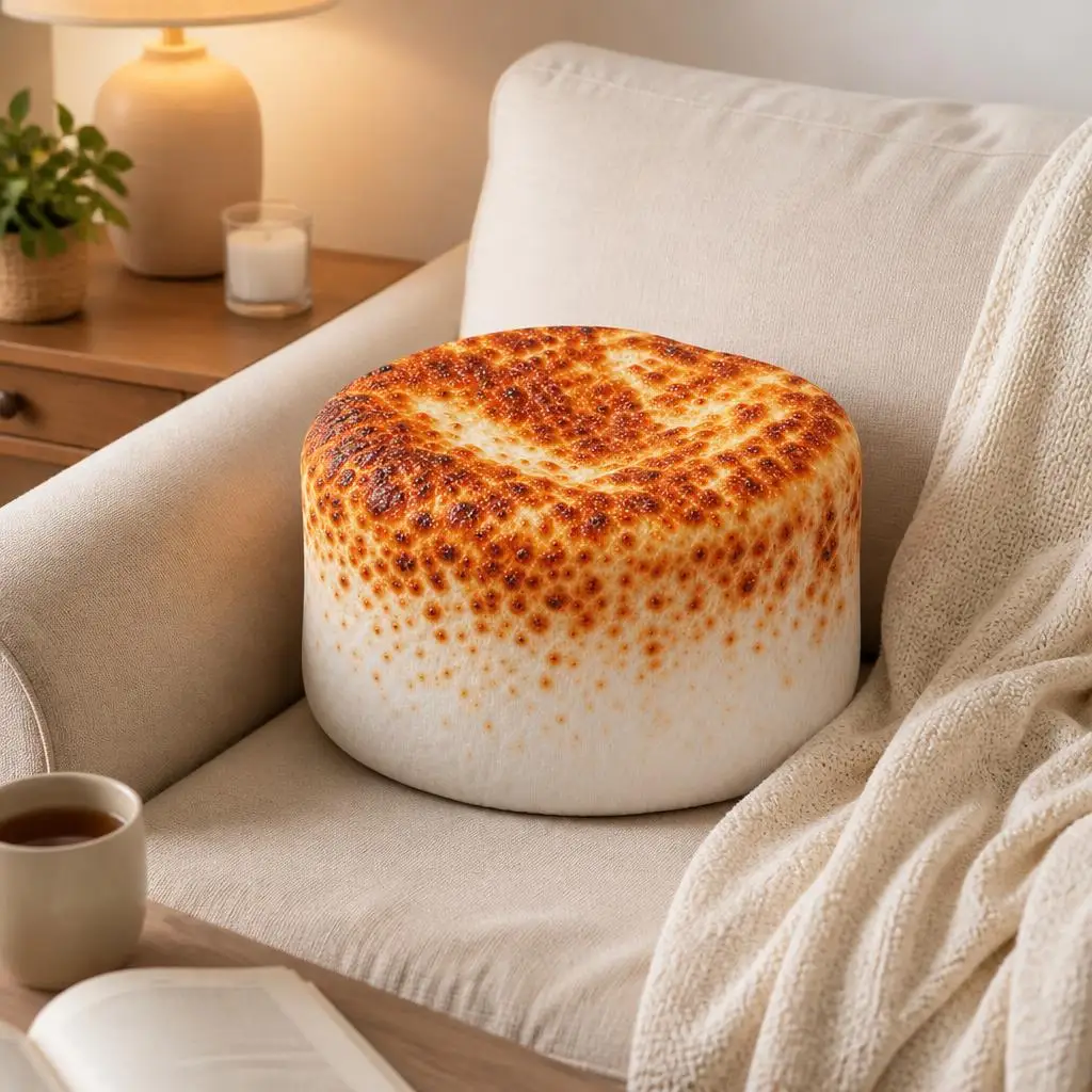 Toasted Marshmallow Plush Pillow Food Shaped Cushion Stuffed Throw Pillow Campfire Theme Soft Sofa Bedroom Home Decor Gift