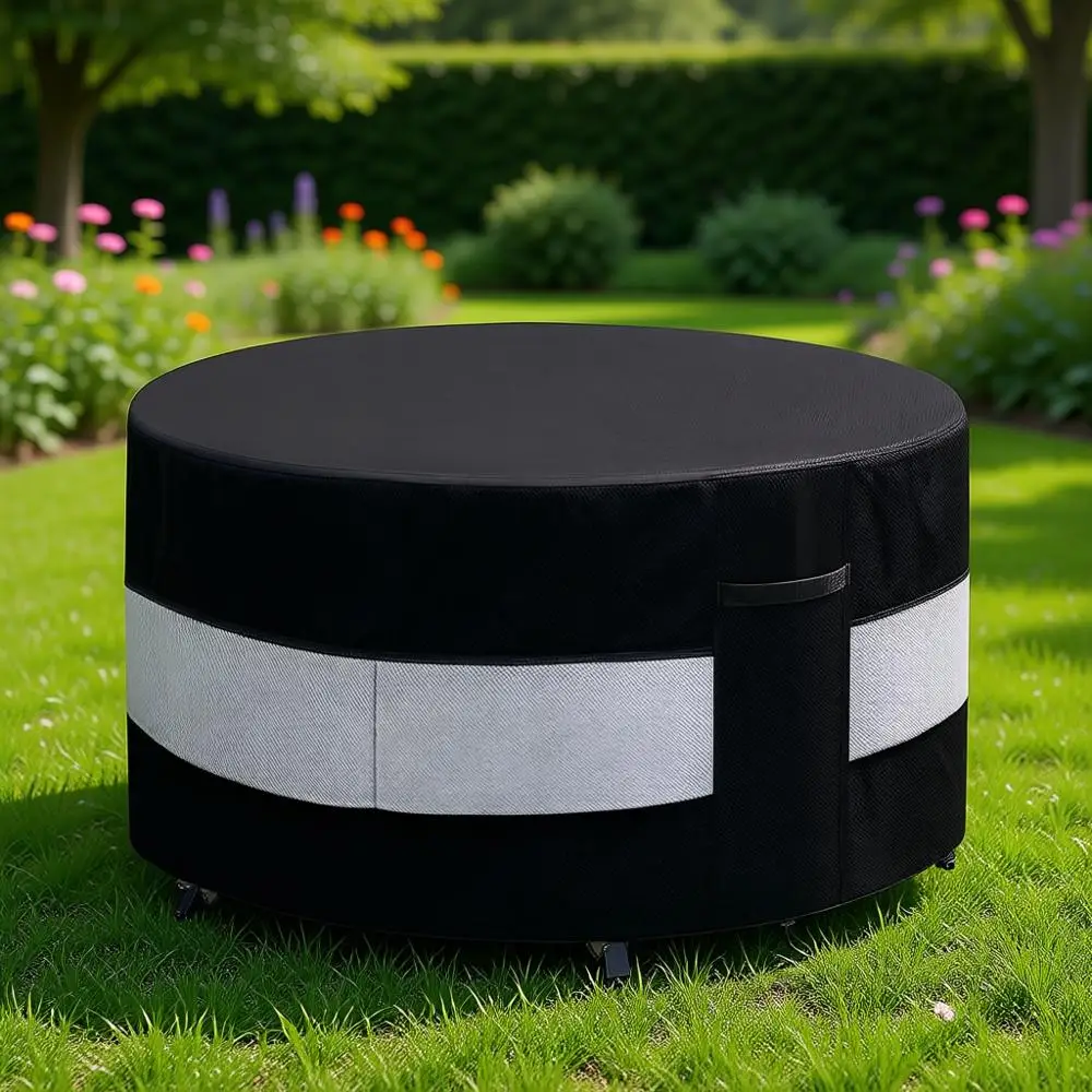 

Round Patio Bar Height Table and Chair Cover Black Grey Waterproof Up to 10000pa Outdoor Furniture Set Covers