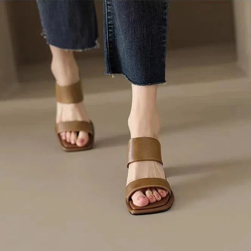 Black Khaki Slippers Heels Women Pumps High Heels Summer Women Shoes Comfortable Platform Party Square Toe Open Toe Sandals