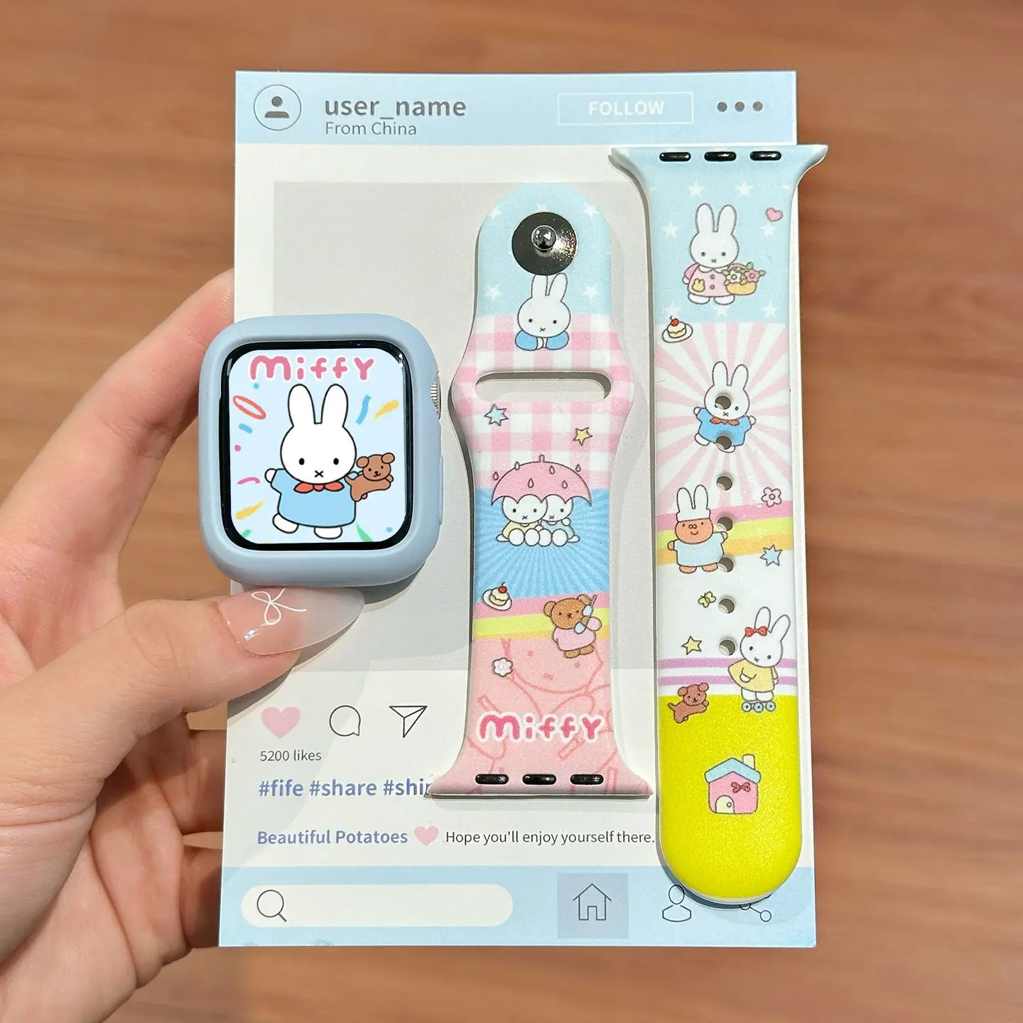 Dopamine Color Miffy Silicone Watch Band Cute For Girls Compatible Apple Watch S11/S10/9/8 Iwatch Replacement Strap Cartoon Cute