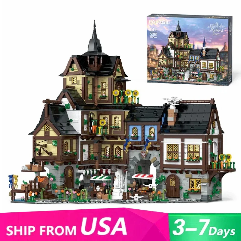 

4658PCS MOC Medieval Towns Buildings Blocks Street View Village Architecture Model Assembly Toys Gift for Kid Adult Decoration