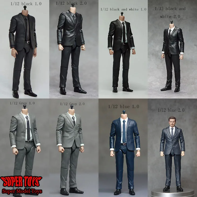 8 Styles 1/12 Men Soldier Agent Hero Suit Body Classic Black White Blue Colors Model 6Inch Action Figure Compatible S&MF Dolls