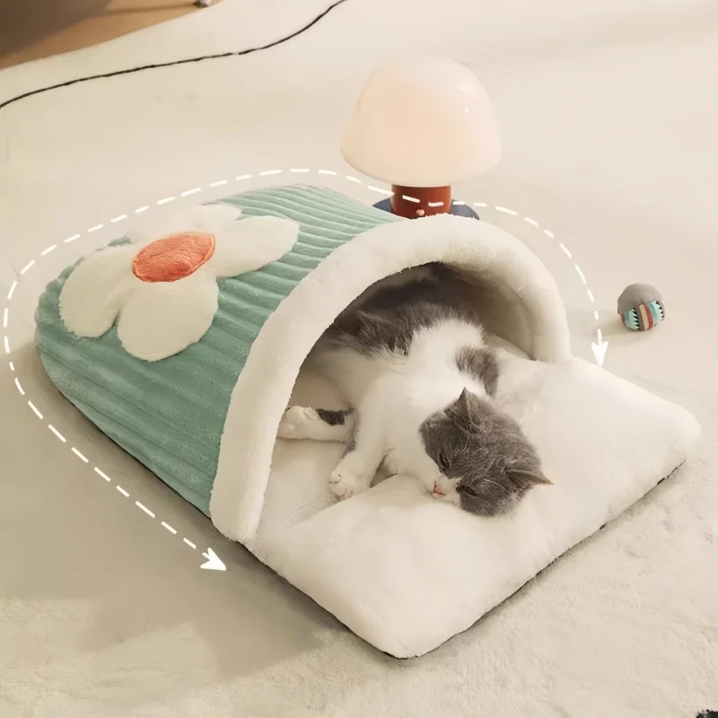 New Sakura Cat Bed Cat Sleeping Bag Soft Warm Cozy Cave Cat Bed Deep Sleep Winter Cat Nest Dog House Pet Products