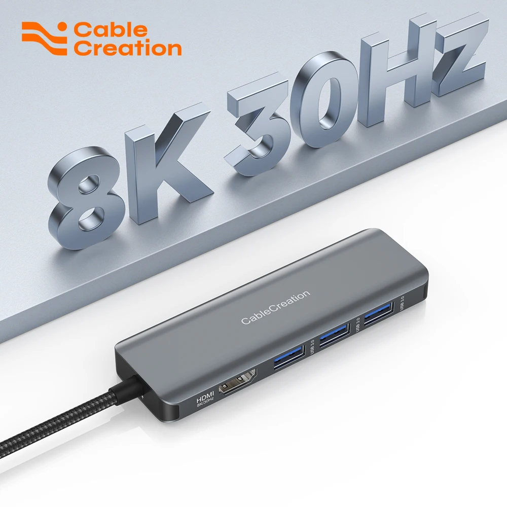 

CableCreation 8K HDMI USB C концентратор 5-в-1 Тип C многопортовый адаптер PD 100 Вт USB 3,0 порт для MacBook pro Air M1/M2 Galaxy Tab S7