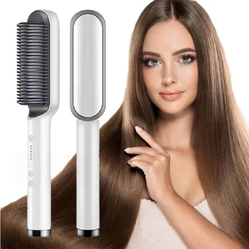 Image Hot Selling Professional Straight Hair Comb Portable Ceramic Coating Straight Hair Brush Salon Women'S Styling Tool