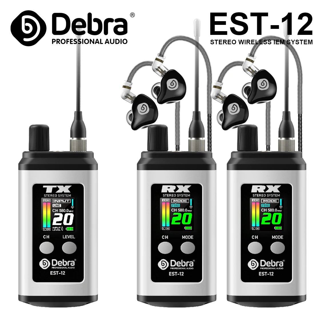 

Debra EST-12 Беспроводная система внутриканального мониторинга UHF, 20-канальное переключение, диапазон 560–590 МГц, для сценических и полосовых выступлений