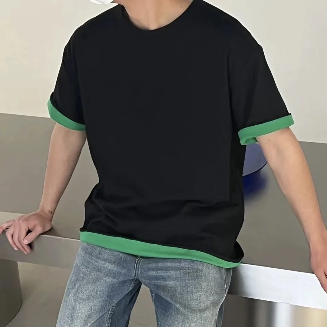 

Двухслойная футболка с цветным принтом, свободного кроя, из чистого хлопка, летняя, молодежная, модная, влагоотводящая, с круглым вырезом...