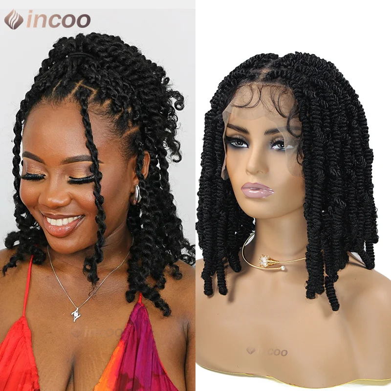 

12" Synthetic Full Lace Braided Wigs Spring Twist Wigs Short Bob Box Knotless Lace Wigs Braid African Passion Twist Braids Wig