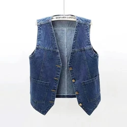 Spring Summer Korean Short Denim Vest Women Vintage Black Sleeveless Jacket Casual Jeans Vests Female Waistcoat Chaleco Mujer