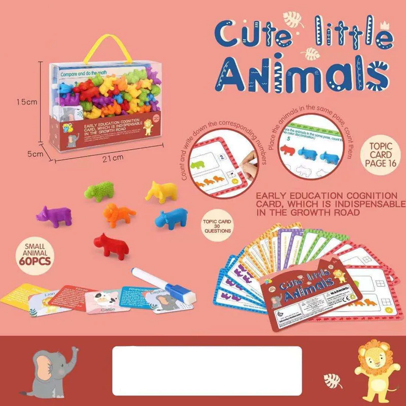 Children Rainbow Counting Soft Glue Animal Toys Montessori Toys Early Education Teaching Aids English Question Card Teaching Set