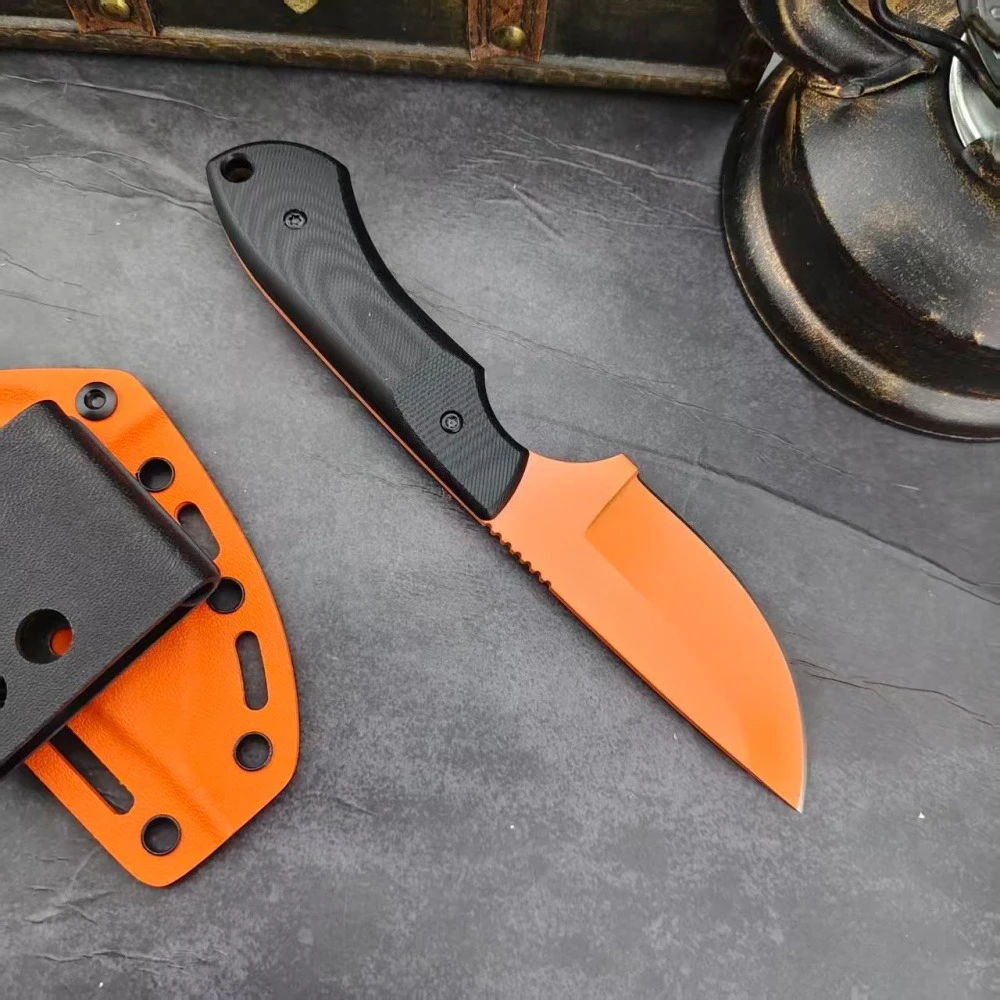 

Multi-fuctional Outdoor Climbing Professional Cutting Straight Knife Serrated Spine Design Camping Fishing Knives with K Sheath