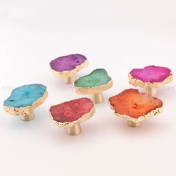 Natural Crystal Brass Knob and Handle Furniture Lattice Cupboard Handles Home Drawer Colorful Cabinet Door Knobs