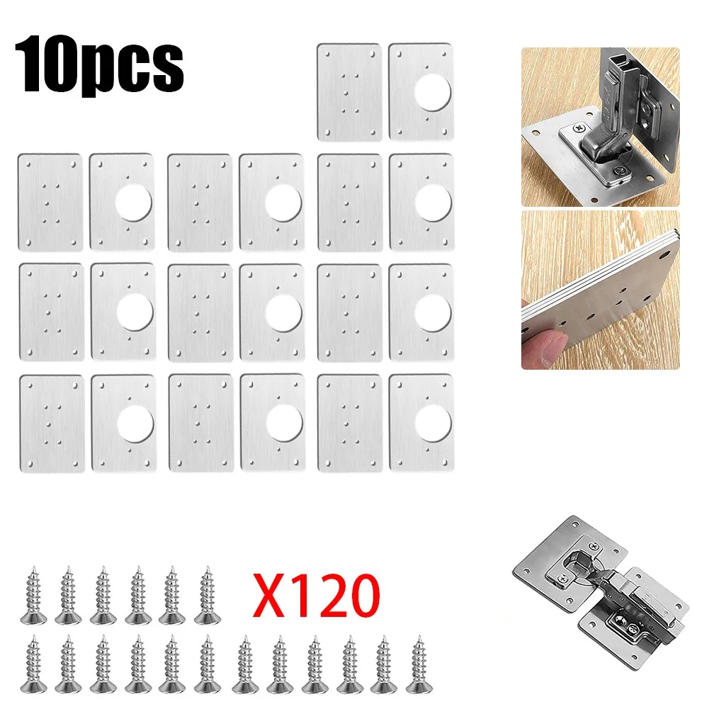 

10PCS Hinge Repair Plate Cabinet Furniture Drawer Repair Mounting Plate Stainless Steel Table Hinge Fixing Plate Home Hardware
