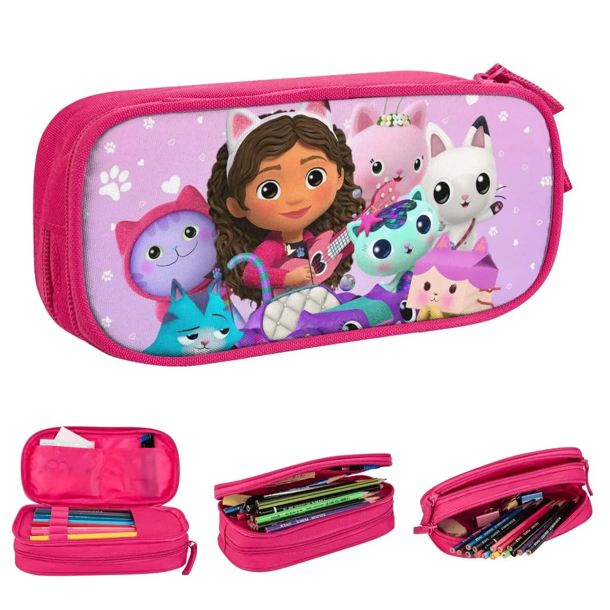 Bonito Gabby Dollhouse Lápis Caso, Animais Desenhos Animados Lápis, Caneta para Estudante, Grande Capacidade Sacos, Material Escolar, Papelaria Presente