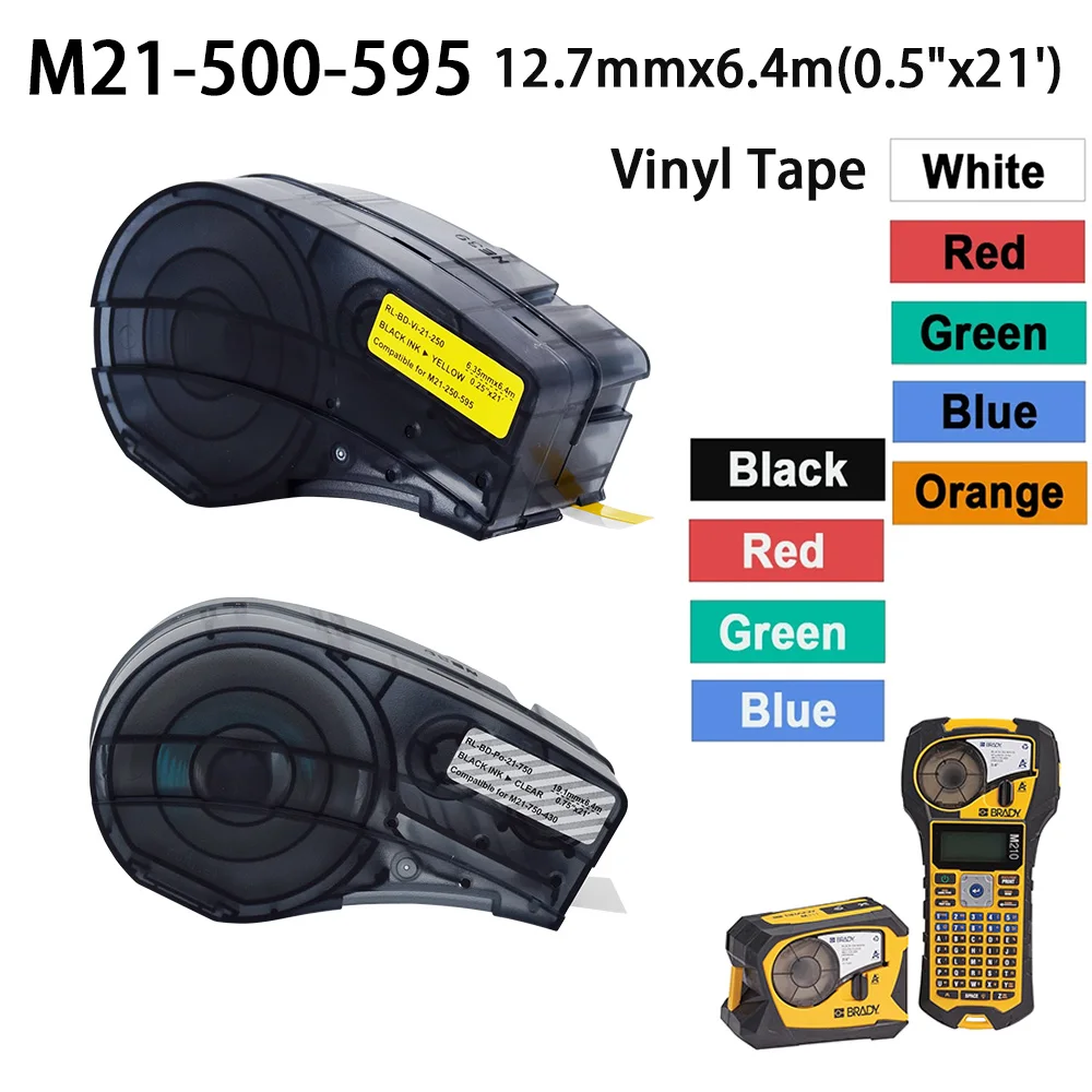 6.4m Etiket Bantı: Multicolor M21-500-595 12.7mmx6.4m Self-Adhesive Vinyl Etiket Bantı