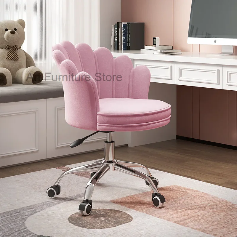 Nordic Female Anchor Live Rotatable Chair Home Office Chair Lovely Bedroom Desk Chair Lift Adjustable Pink Backrest Furniture