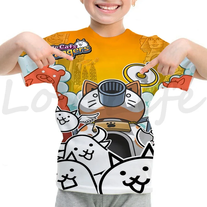 Camiseta Kids The Battle Cats T-shirt Baby Boys Girls Cute Cartoon Tshirt Children Summer Short Sleeve T Shirt O-Neck Tops Tees