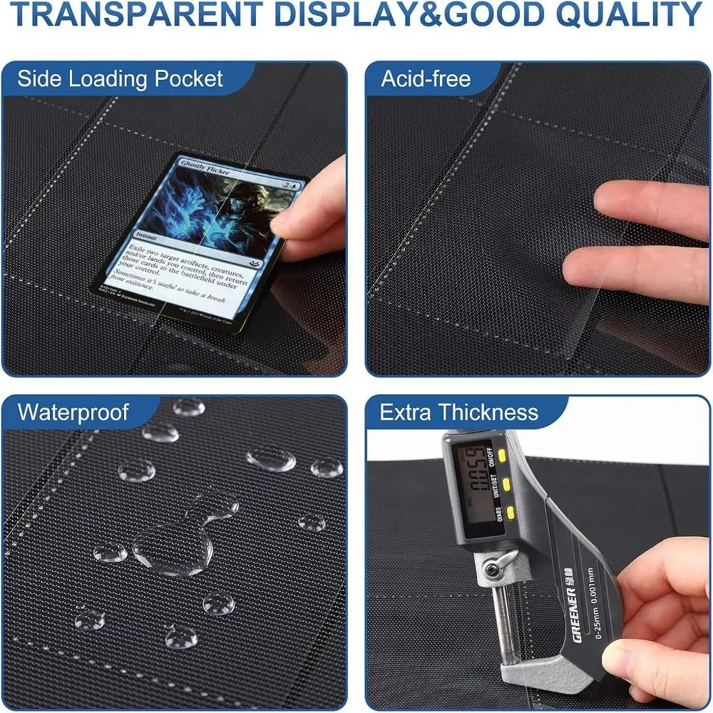 10Pcs 9-Pocket A4 Trading Card Binder Page Side-Loading Reinforced Seams Game Card Pocket Page Transparent Double-Sided