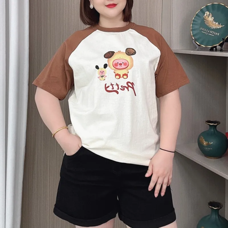 

Summer Short Sleeve T Shirt Women 2024 New Plus Size Print Long Style Hemp Cotton half-sleeved Top