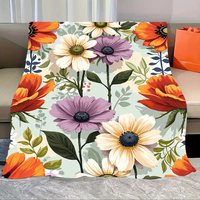 

1pc Flannel Blanket Vibrant Floral Print Throw Blanket for Cozy Living Room Decor