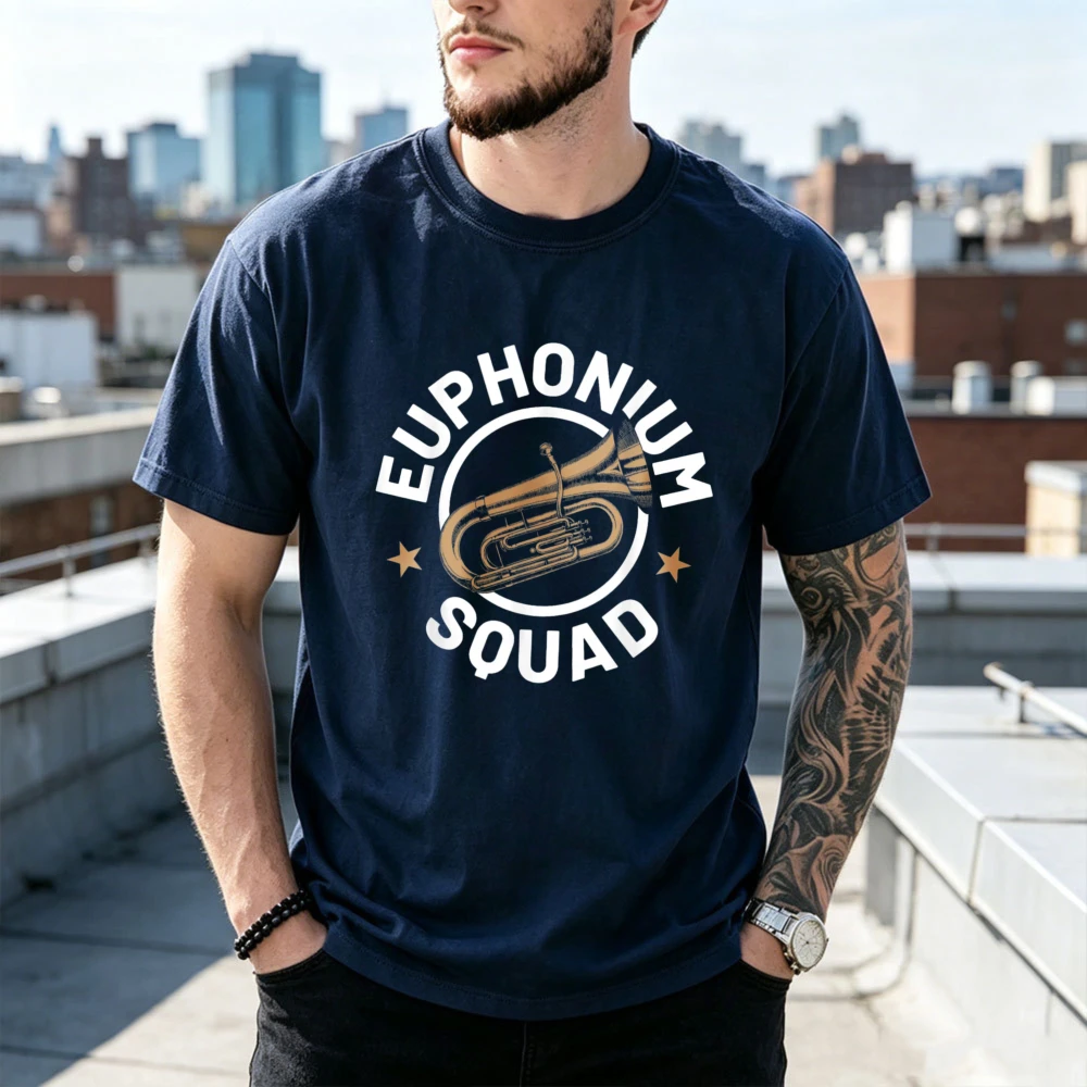 Euphonium Squad Vintage Brass Instrument Graphic T Shirt Men Band Player Print Tee Cotton Short Sleeve Tuba Musician School Tops