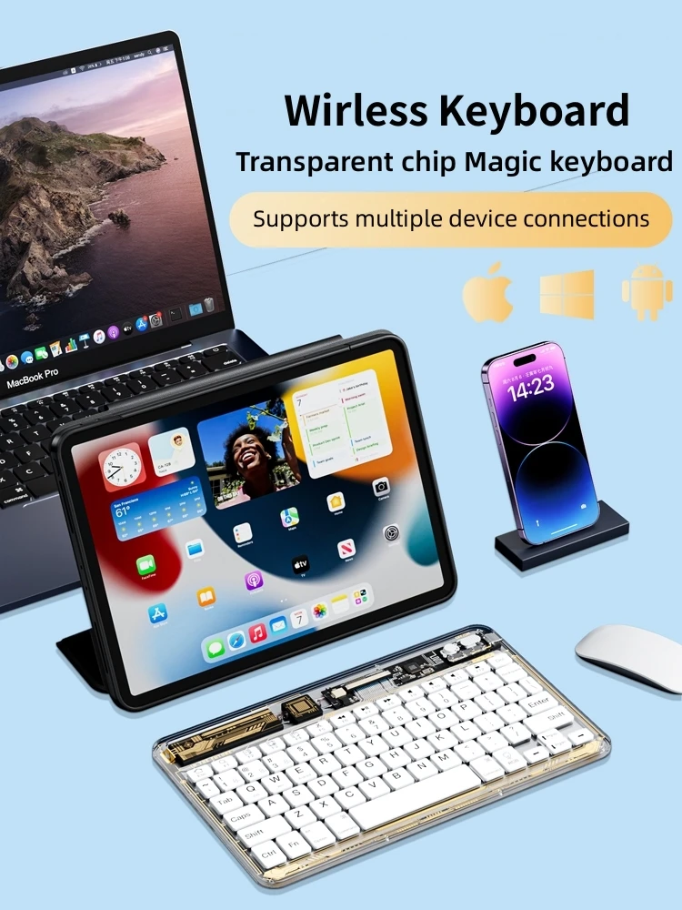 IFacemall-Portátil Teclado Chip Transparente, Teclado Mágico sem fio Bluetooth, para iPad Pro Air, Mudo, para Huawei Matepad