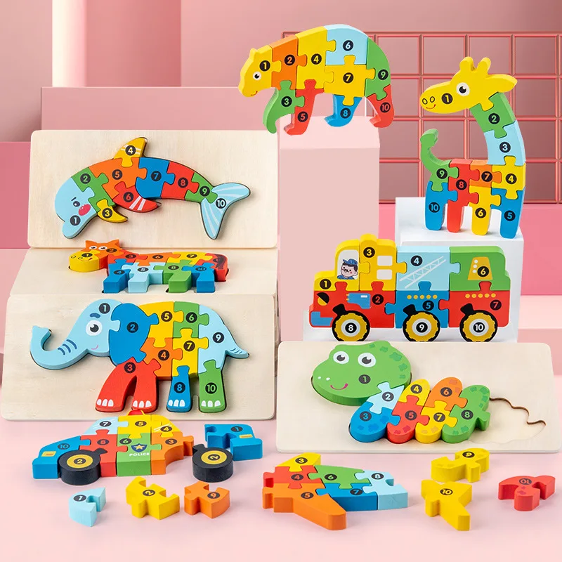 3d Stereoscopisch Montessori Houten Puzzel Cartoon Dinosaurus Diervorm Kleur Cognitief Educatief Spel Speelgoed Kinderen Verjaardagscadeau