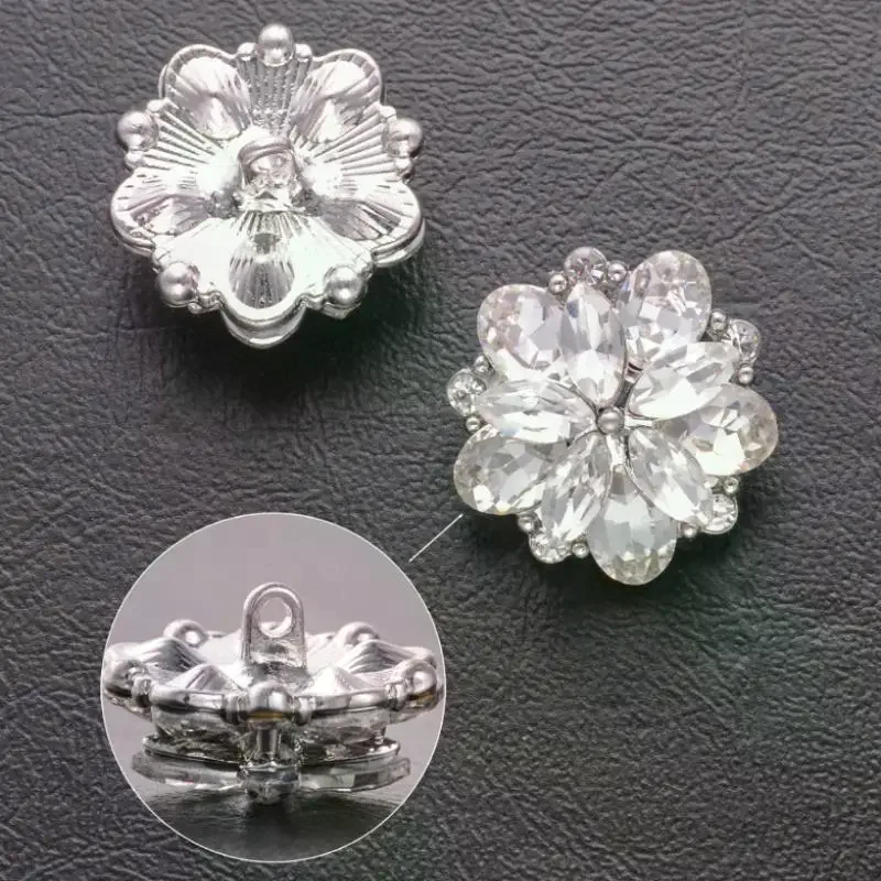 Crystal Flower Decorative Buttons Metal Alloy Sew On DIY For Wool Coat Fur Coat Jacket Craft In Stock Dress Accessory
