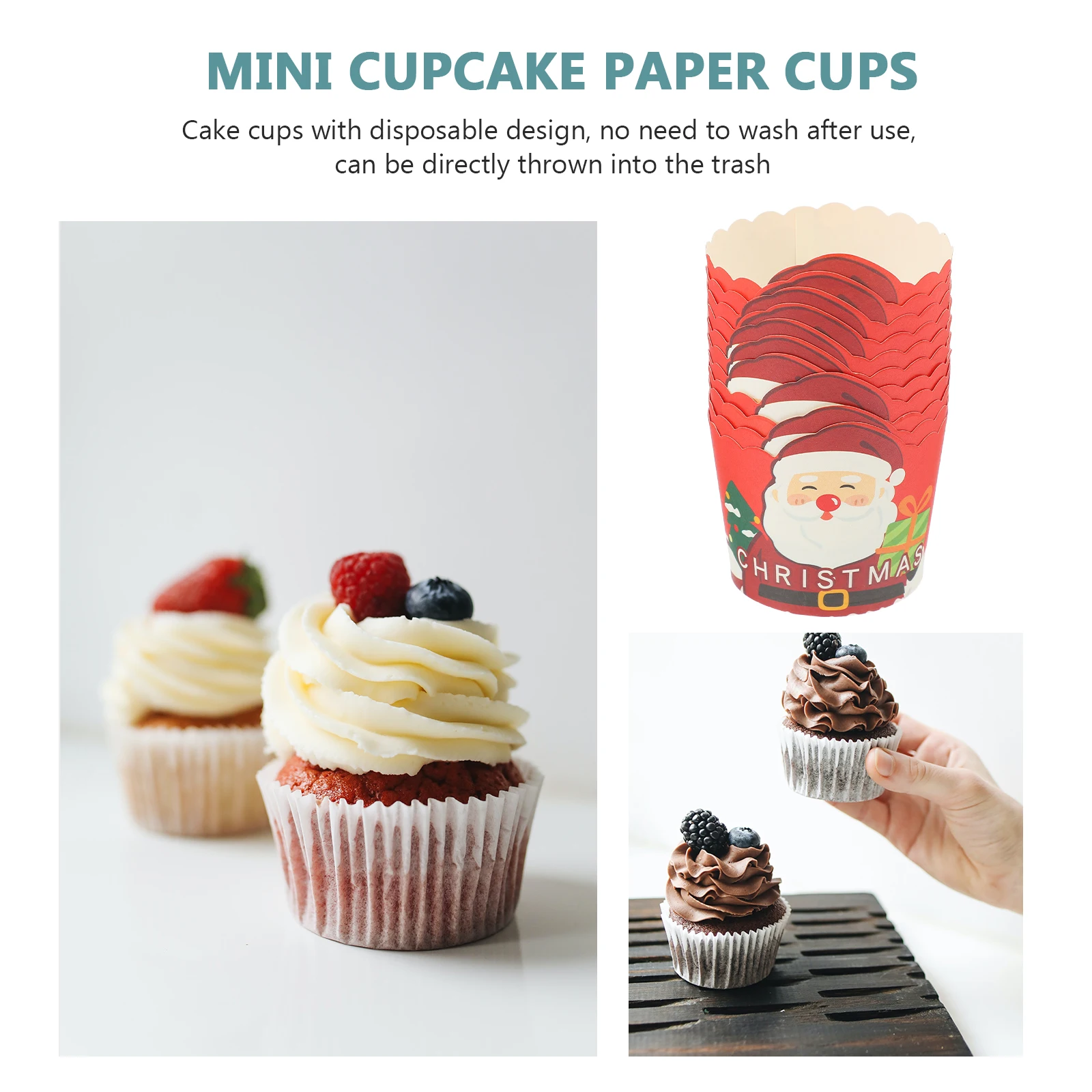 

50 Pcs Christmas Cupcake Decoration Cups Paper Wraps Baking Wrappers Pastry Cases Small