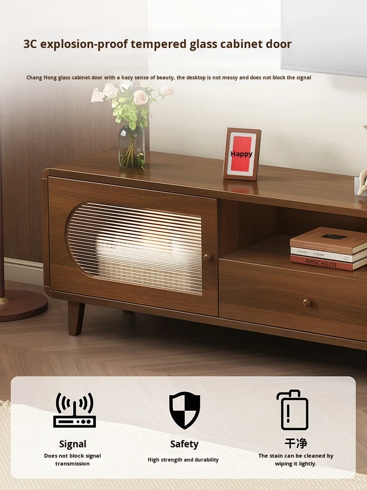 ！@Solid Wood Modern TV Cabinet and Coffee Table Set for Living Room Furniture Walnut Color Shipped Made TV Stands TV Table MDF