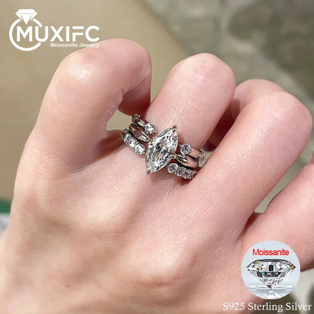 

3Pcs Moissanite Stackable Ring Set with GRA Certificate Marquise Cut Lab Diamond 925 Sterling Silver Bridal Wedding Band Jewelry