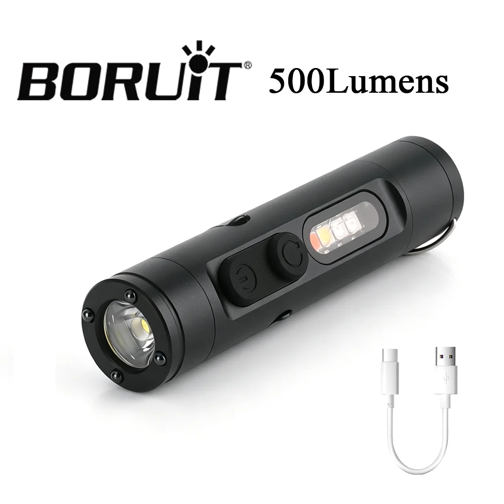 boruit-500ルーメン-led-ミニ強力懐中電灯-長距離ズームトーチ-type-c-充電式-防水-キャンプ用ポータブルランタン
