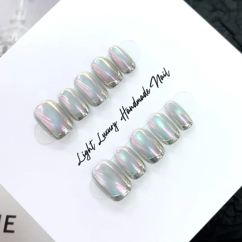 

Handmade Aurora Cat-Eye Press on Nails for Girls French Manicure Short False Nails 2025 Beautiful Fake Nail with Box and Tools