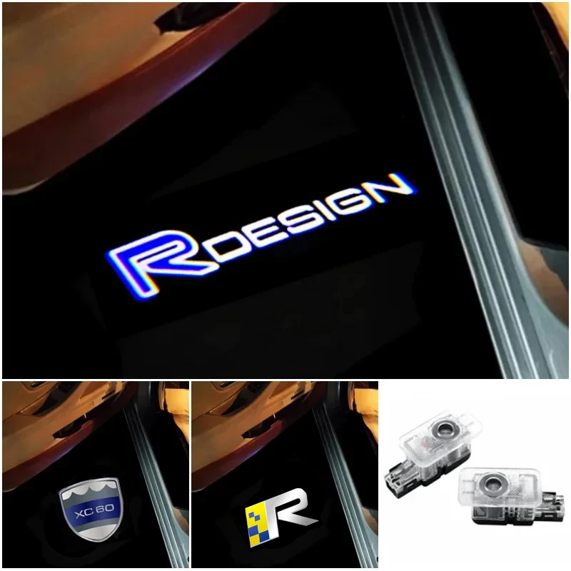 2Pcs LED R Design Logo Emblem Car Door Welcome Lights Laser Projector Lamp for Volvo XC40 XC90 XC60 S90 S60 S80 S80L V40 V90 V60