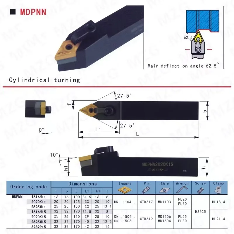 Intlshaft MDPNN2525M1506 MDPNN2020K1506 External Turning Tool Holder DNMG Carbide Inserts MDPNN Lathe Cutting Machine Tools Set
