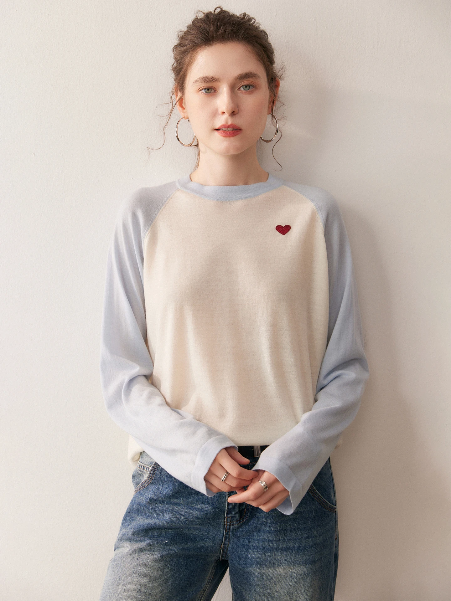 

00% Wool Spun Yangzi Yarn Knitted Sweater Women's Overhead Color Blo Embroidery Slimming Versatile Base Layer mat S...