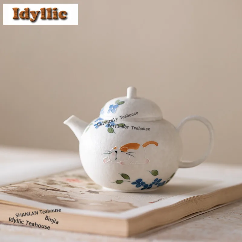 170ml Stack Painting Cute Cat Teapot Boutique Tea Infuser Pot Household Tea Soaking Kettle With Filter Cafes Supplies Ornaments