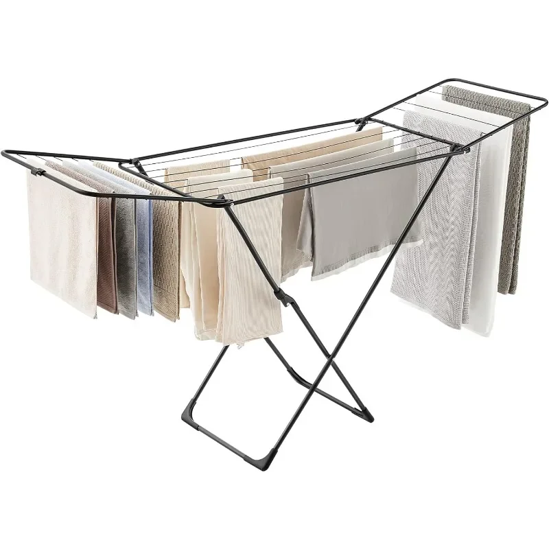 

Clothes Drying Rack, Metal Laundry Drying Rack, Foldable, Space-Saving, Free-Standing Airer, with Gullwings, Indoor Outdoor