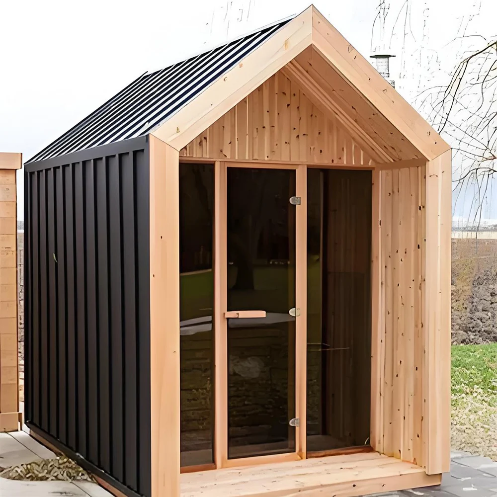 Canadian Red Cedar Sauna, 4-Person Cube Sauna Room, 2x2.4x2.4m Outdoor Traditional Solid Wood Wet Sauna for Relaxation