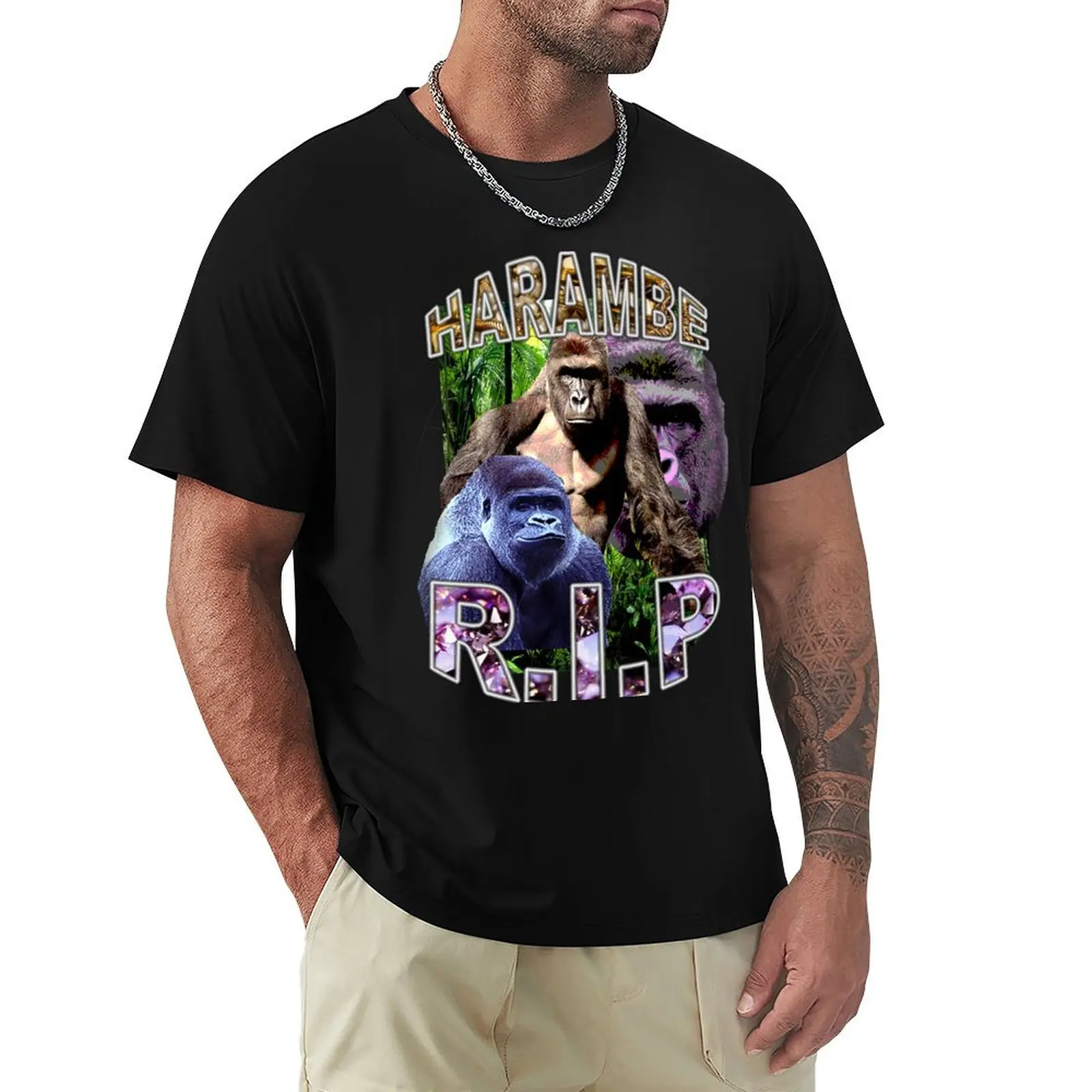 

R.I.P. Harambe Vintage Hip-Hop T-Shirt plus sizes hippie clothes customs men graphic t shirts