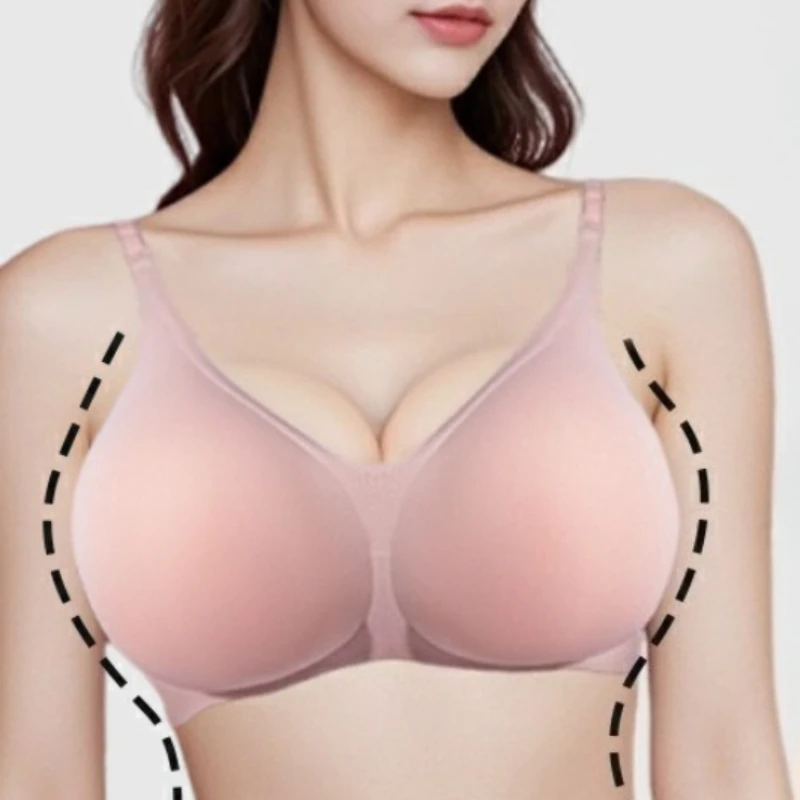 Silicone Breast Prosthesis Bra Push Up for Small Chest Traceless for Streamers Realistic Comic Style Cosplay Bras Pink