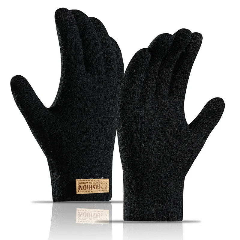 Уличные велосипедные перчатки, перчатки с сенсорным экраном, вязаные перчатки, двухслойные толстые женские перчатки, модные плюшевые зимние перчатки