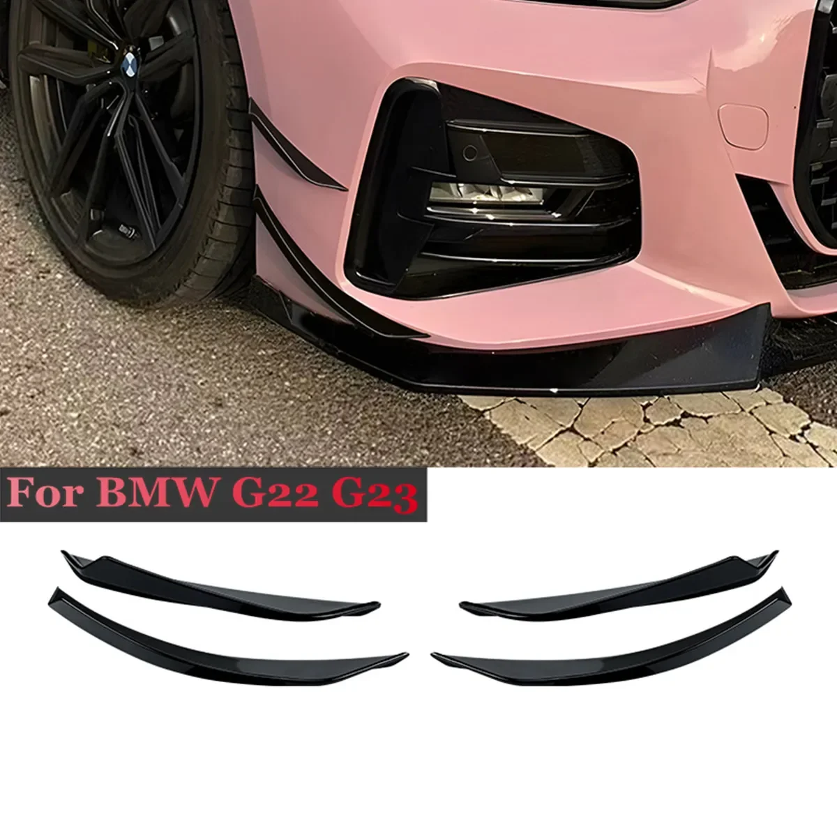 

4pcs Front Bumper Lip Splitter Canards for BMW 4 Series G22 G23 420i 430i M440i With M-Pack M Performance Body Aero Kit Spoiler