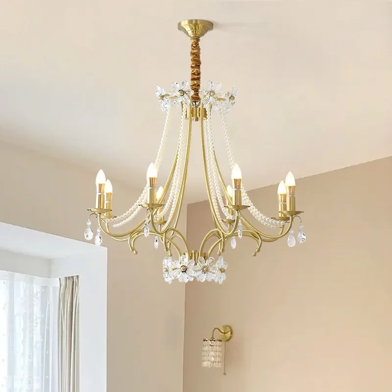 

FAIRY French Brass Crystal Chandelier LED American Retro Living Room Restaurant Bedroom Study Villa Hotel Cafe Pendant Lamp