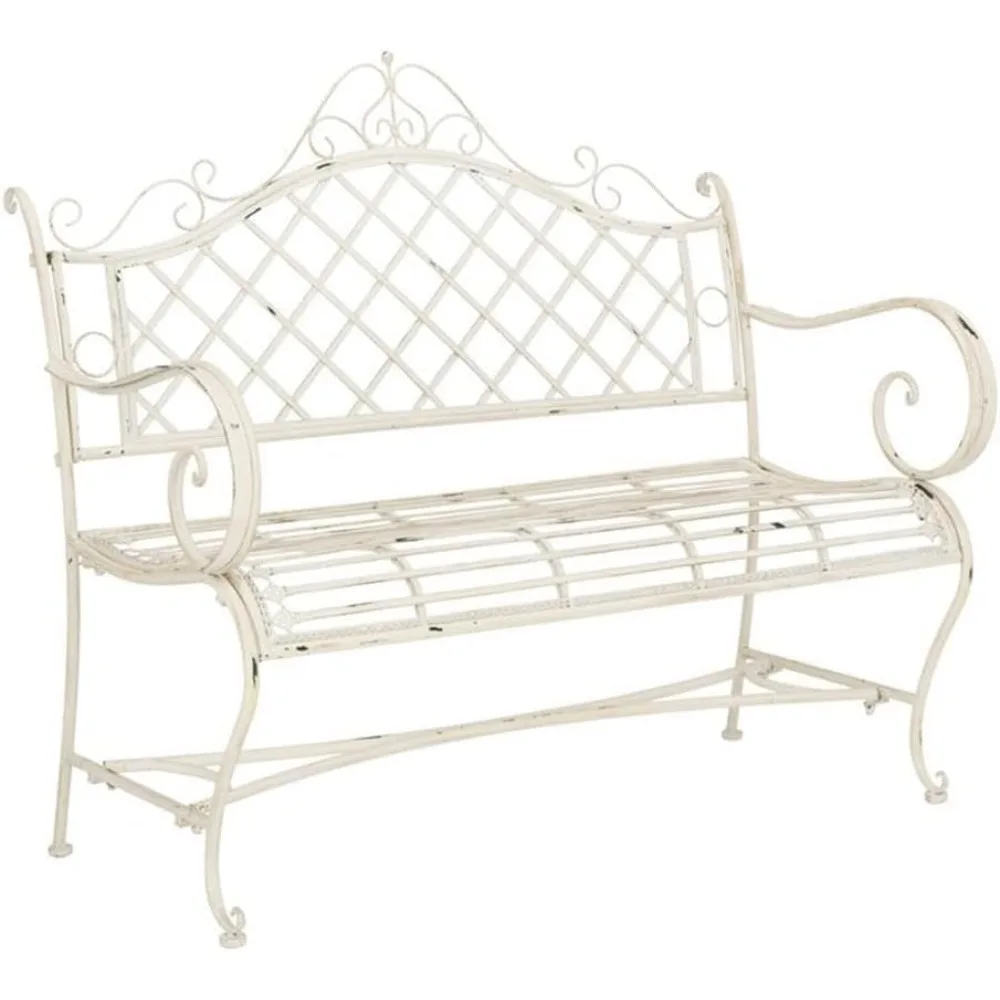 

Antique White Wrought Iron 51.25" Outdoor Garden Bench outdoor bench is placed in the garden. 20"D x 45.8"W x 40"H