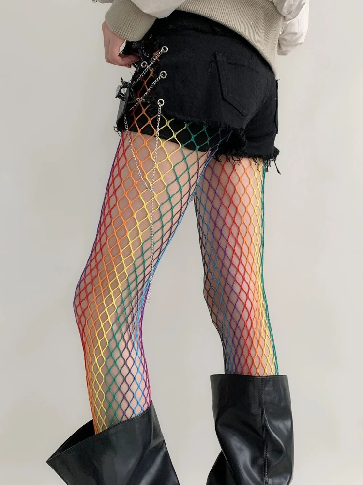 Punk Netzstrümpfe Y2K Accessoires Hot Girl Sexy Großmaschige Bunte Strumpfhosen Gothic Lolita Transparente Schlanke Strumpfhosen JK Lange Socken