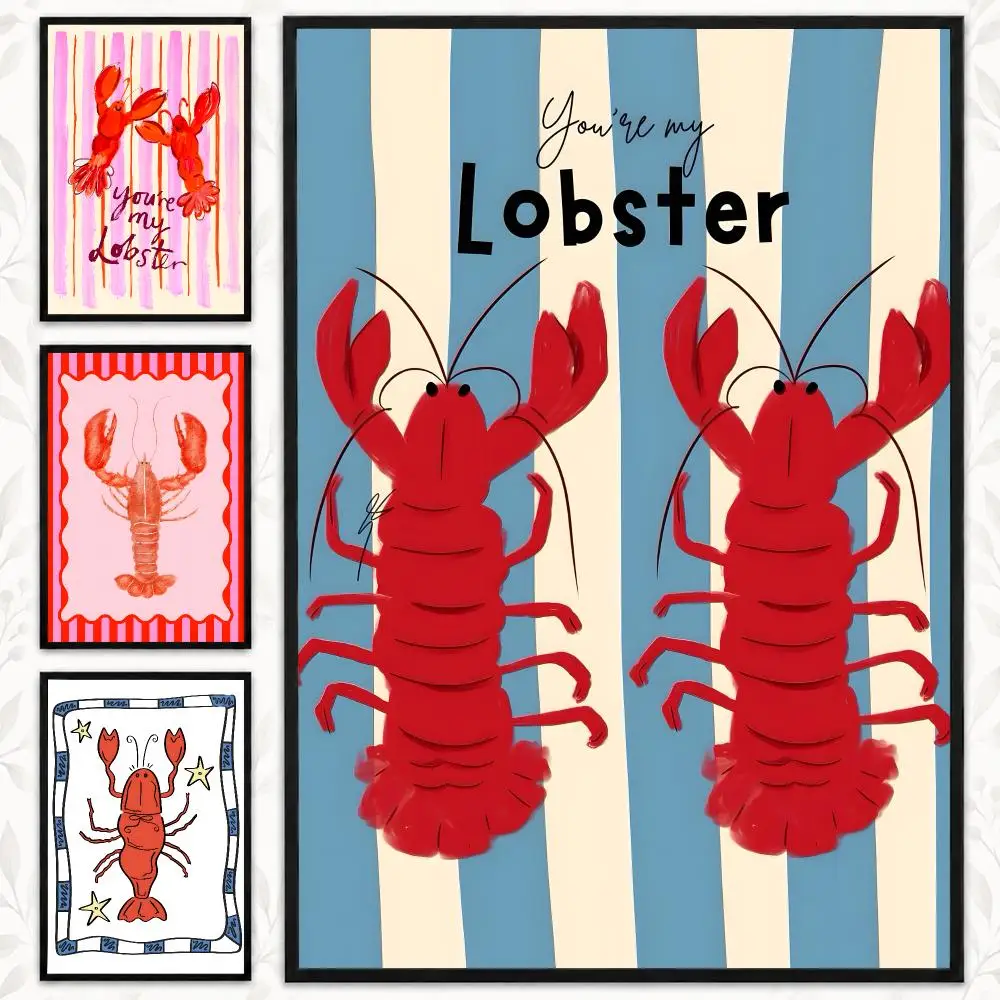 Cute Shrimp Cartoon Funny Kawaii Ocean Animal Aesthetic Poster Decorative art prints for the home, holiday gifts, unframed